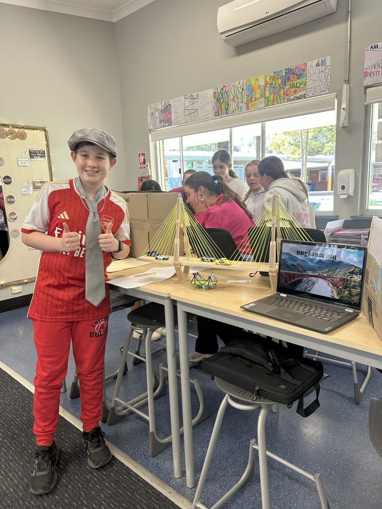 student in book week costume inside classroom